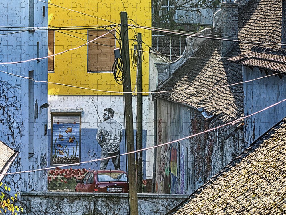 Europe Jigsaw Puzzle featuring the photograph Street art in Novi Sad - Angler by Jivko Nakev