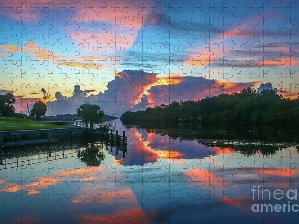 Sun Jigsaw Puzzle featuring the photograph Striped Sunrise by Tom Claud