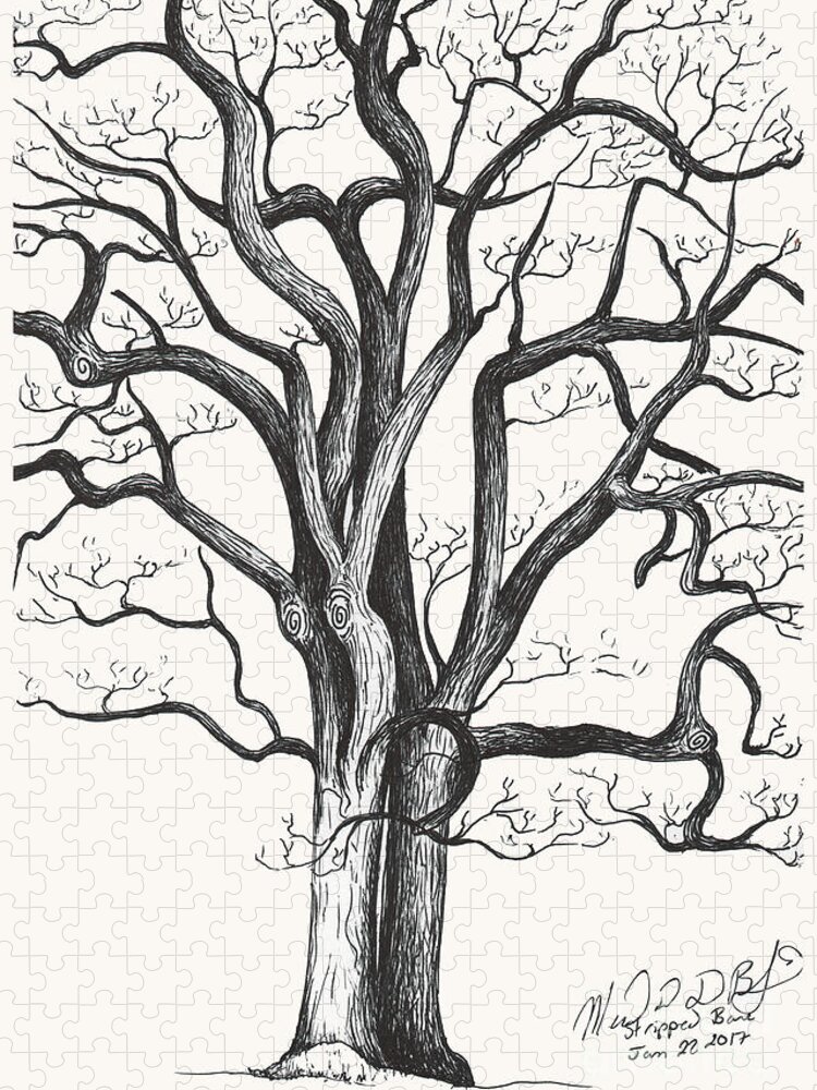 Tree Jigsaw Puzzle featuring the drawing Stripped Bare by Melinda Dare Benfield