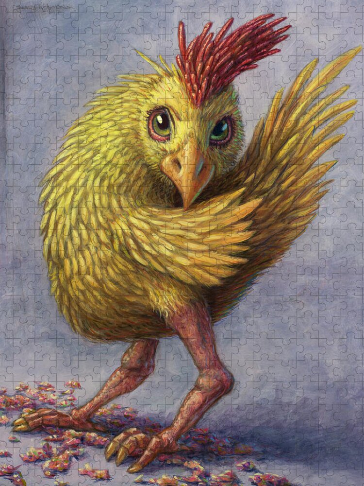 Wild Jigsaw Puzzle featuring the painting Study of a Wild Chick by James W Johnson