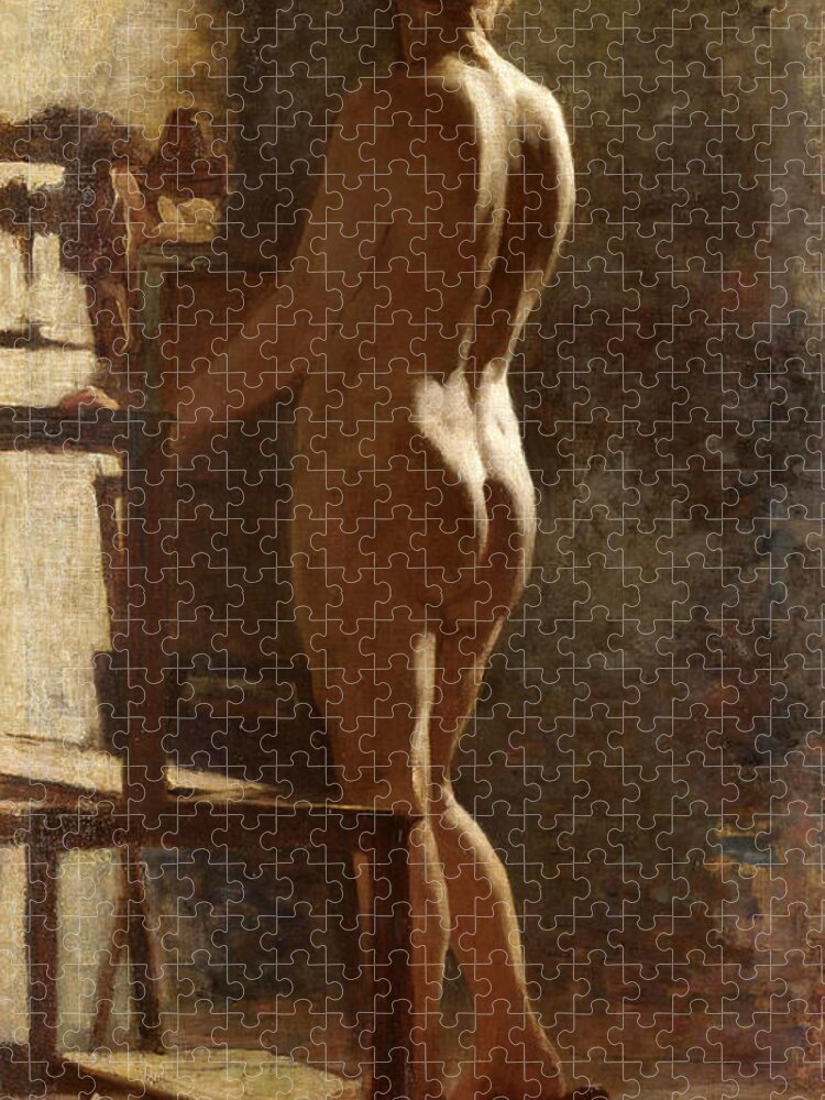 Giacomo Favretto Jigsaw Puzzle featuring the painting Study of Female Nude by Giacomo Favretto