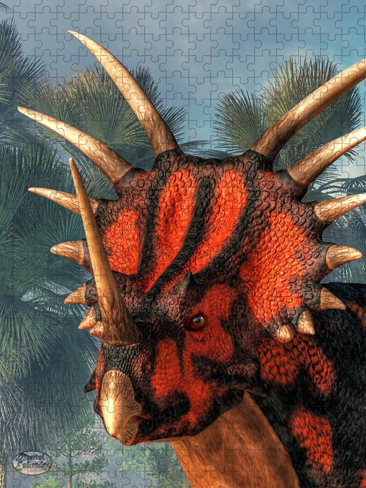 Styracosaurus Jigsaw Puzzle featuring the digital art Styracosaurus Head by Daniel Eskridge
