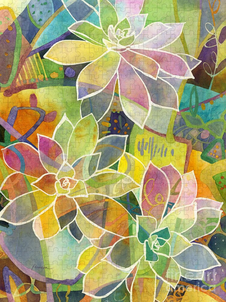 Succulent Jigsaw Puzzle featuring the painting Succulent Mirage 1 by Hailey E Herrera
