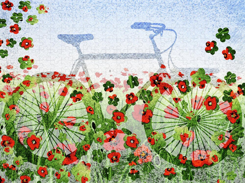 Bicycle Jigsaw Puzzle featuring the painting Summer Bicycle by Irina Sztukowski