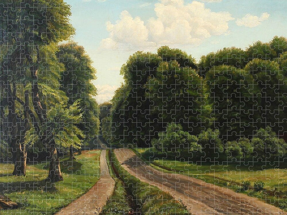 19th Century Art Jigsaw Puzzle featuring the painting Summer day at a forest road by Vilhelm Groth