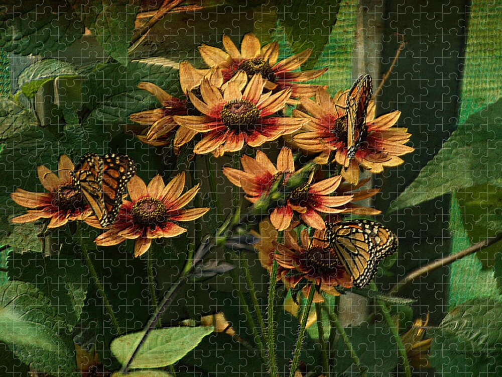 Butterfly Jigsaw Puzzle featuring the photograph Summer Floral With Monarch Butterflies PA 01 by Thomas Woolworth