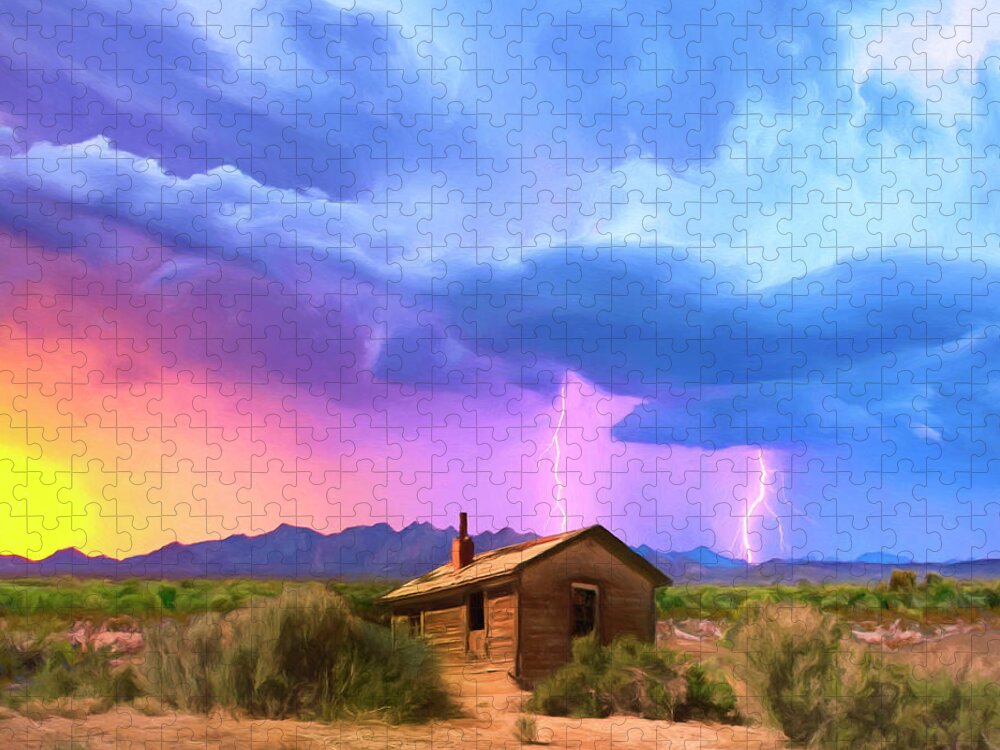 Desert Jigsaw Puzzle featuring the painting Summer Lightning by Dominic Piperata