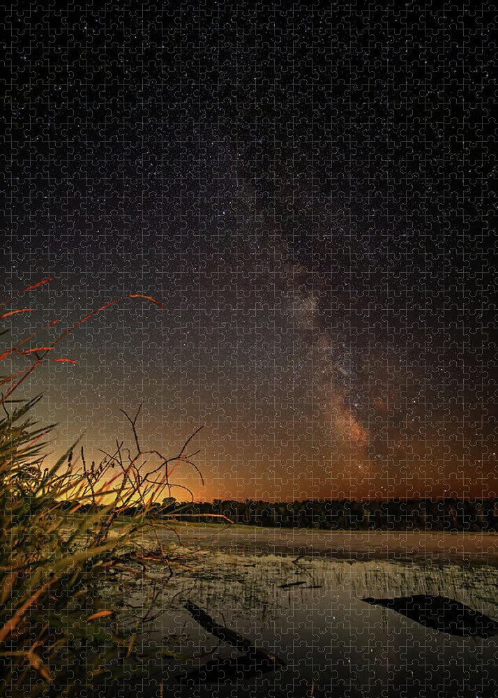Summer Pond Milky Way Wisconsin Stars Astroscape Starscape Landscape Vertical Jigsaw Puzzle featuring the photograph Summer Pond and Milky Way by Peter Herman