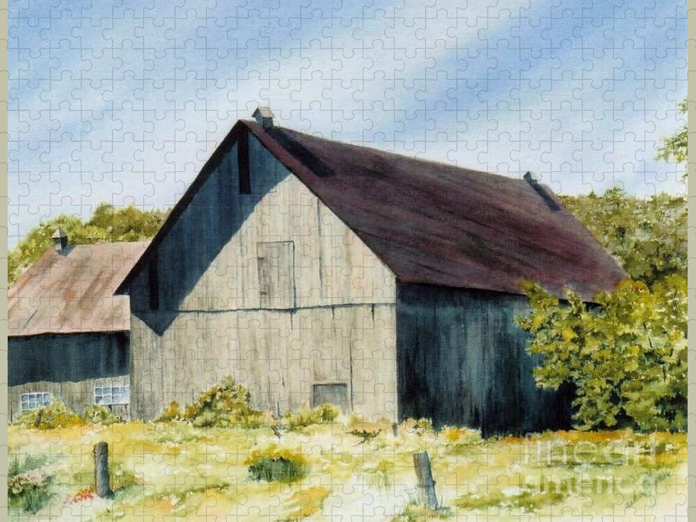 Barn Jigsaw Puzzle featuring the painting Summer Solitude by Jackie Mueller-Jones