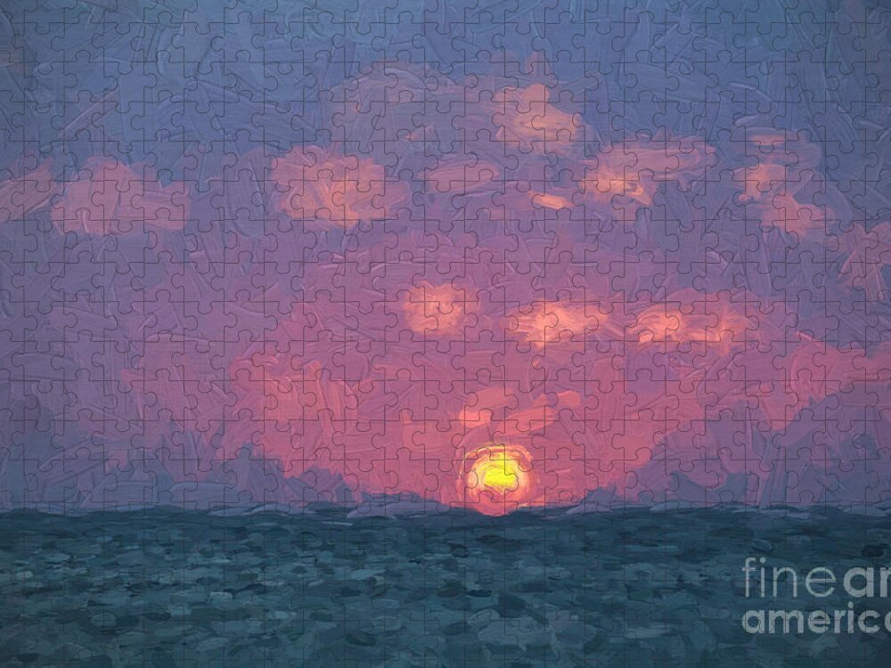 Seascape Jigsaw Puzzle featuring the photograph Sun Down by David Letts