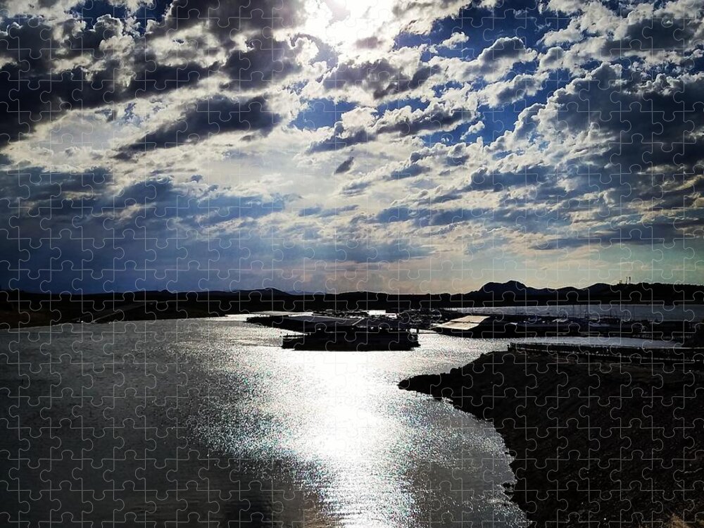 Sun Jigsaw Puzzle featuring the photograph Sun Through the Dark Clouds Over the Bay by Vic Ritchey