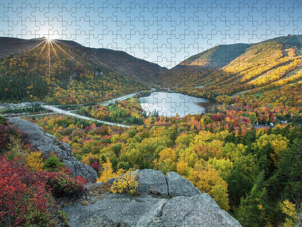 Sunburst Jigsaw Puzzle featuring the photograph Sunburst over Franconia Notch by White Mountain Images