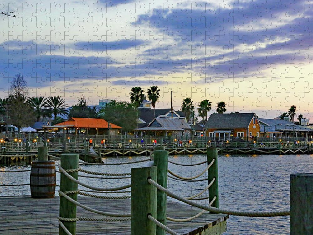 Pier Jigsaw Puzzle featuring the photograph Sundown at Lighthouse Village by Gina Fitzhugh