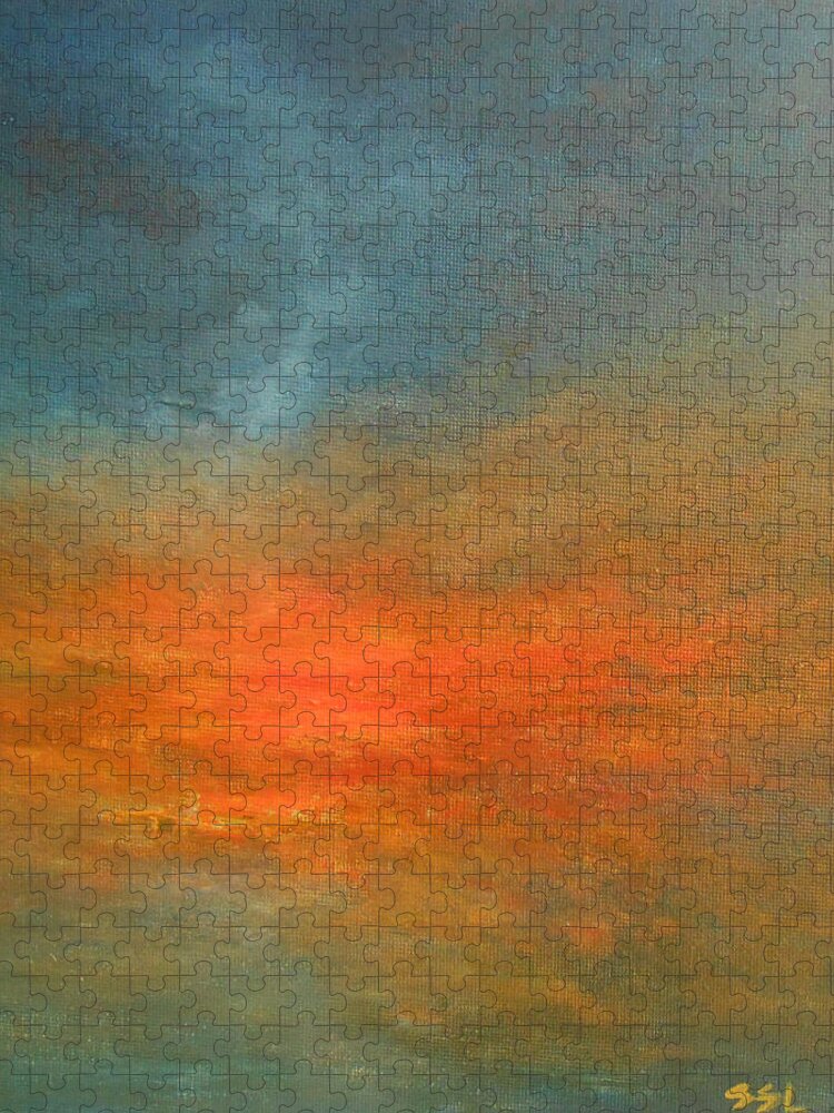 Abstract Jigsaw Puzzle featuring the painting Sundown by Jane See