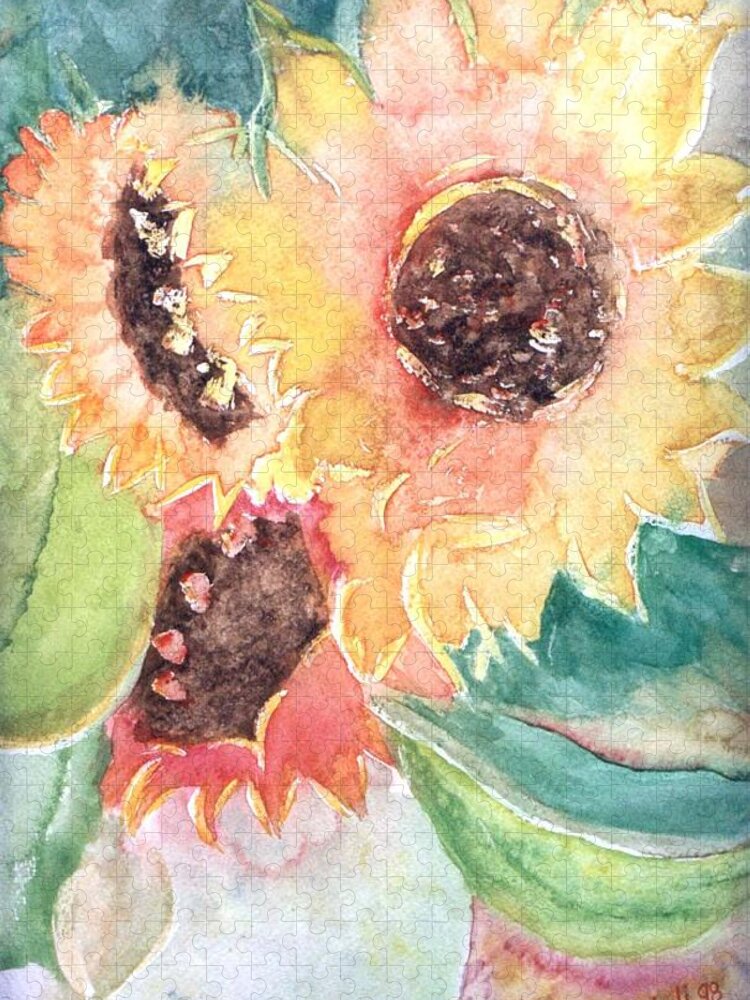 Sunflower Jigsaw Puzzle featuring the painting Sunflower Glory by Renate Wesley
