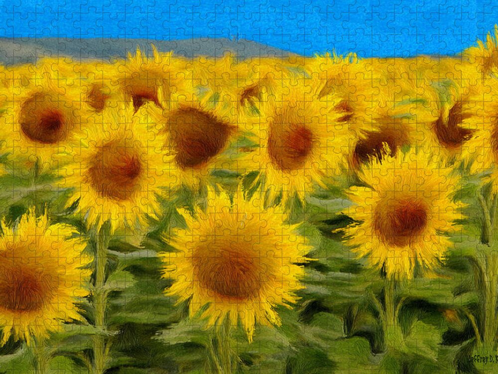 Sunflower Jigsaw Puzzle featuring the painting Sunflowers in the Field by Jeffrey Kolker