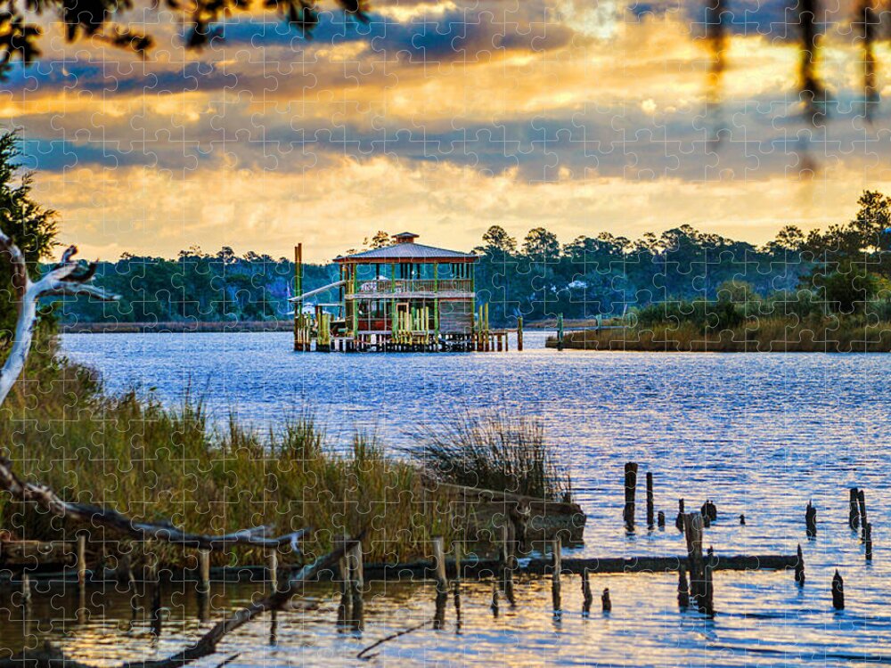 Bon Secour Jigsaw Puzzle featuring the photograph Sunrise and Boathouse on the Bon Secour River by Michael Thomas