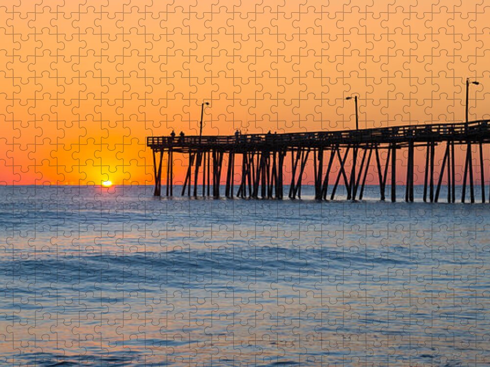 Nags Head Fishing Pier Jigsaw Puzzle featuring the photograph Sunrise in North Carolina Outer Banks by Michael Ver Sprill