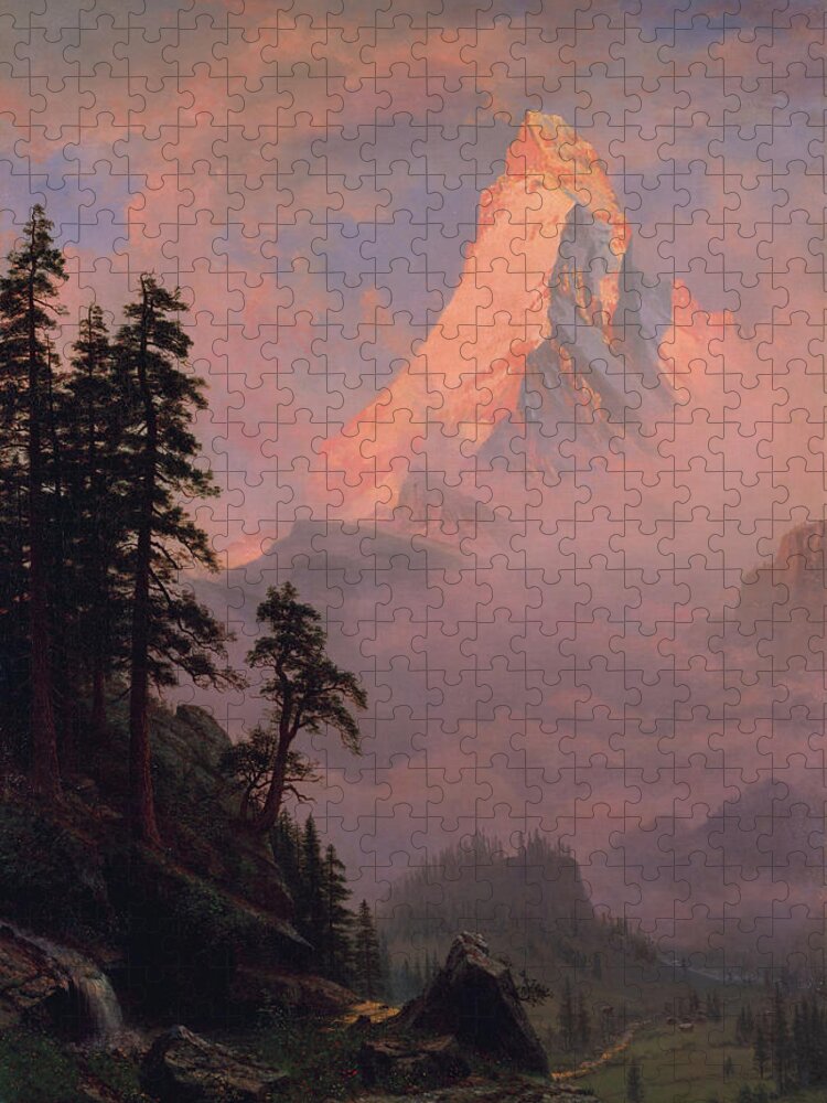 Matterhorn Jigsaw Puzzle featuring the painting Sunrise on the Matterhorn     by Albert Bierstadt