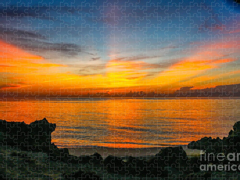 Sun Jigsaw Puzzle featuring the photograph Sunrise on the Rocks by Tom Claud