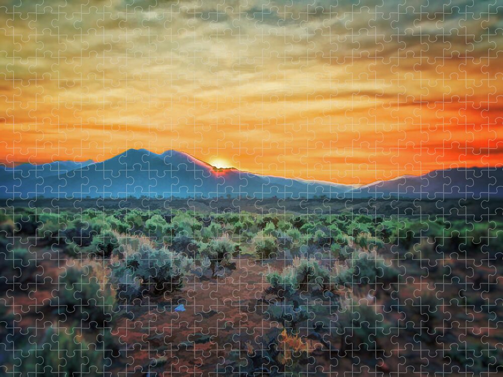  Santa Jigsaw Puzzle featuring the digital art Sunrise over Taos II by Charles Muhle