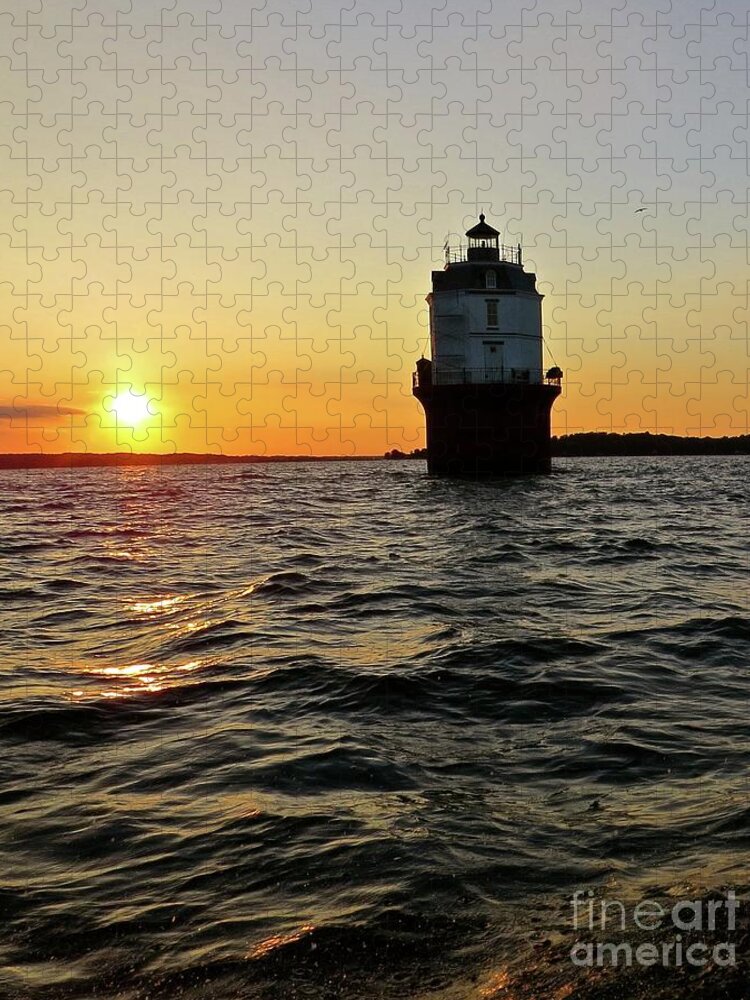 Baltimore Lighthouse Jigsaw Puzzle featuring the photograph Sunset at Baltimore Light by Nancy Patterson