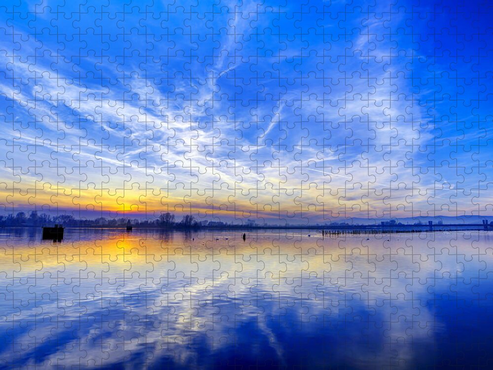 Sky Jigsaw Puzzle featuring the photograph Sunset at lake Ptuj by Ivan Slosar