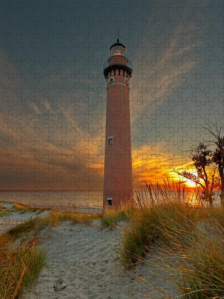 Lighthouse Jigsaw Puzzle featuring the photograph Sunset at Petite Pointe Au Sable by Susan Rissi Tregoning