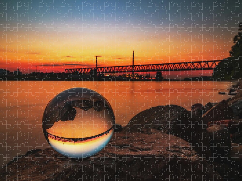 Maulbeerau Jigsaw Puzzle featuring the photograph Sunset at River Rhine by Marc Braner