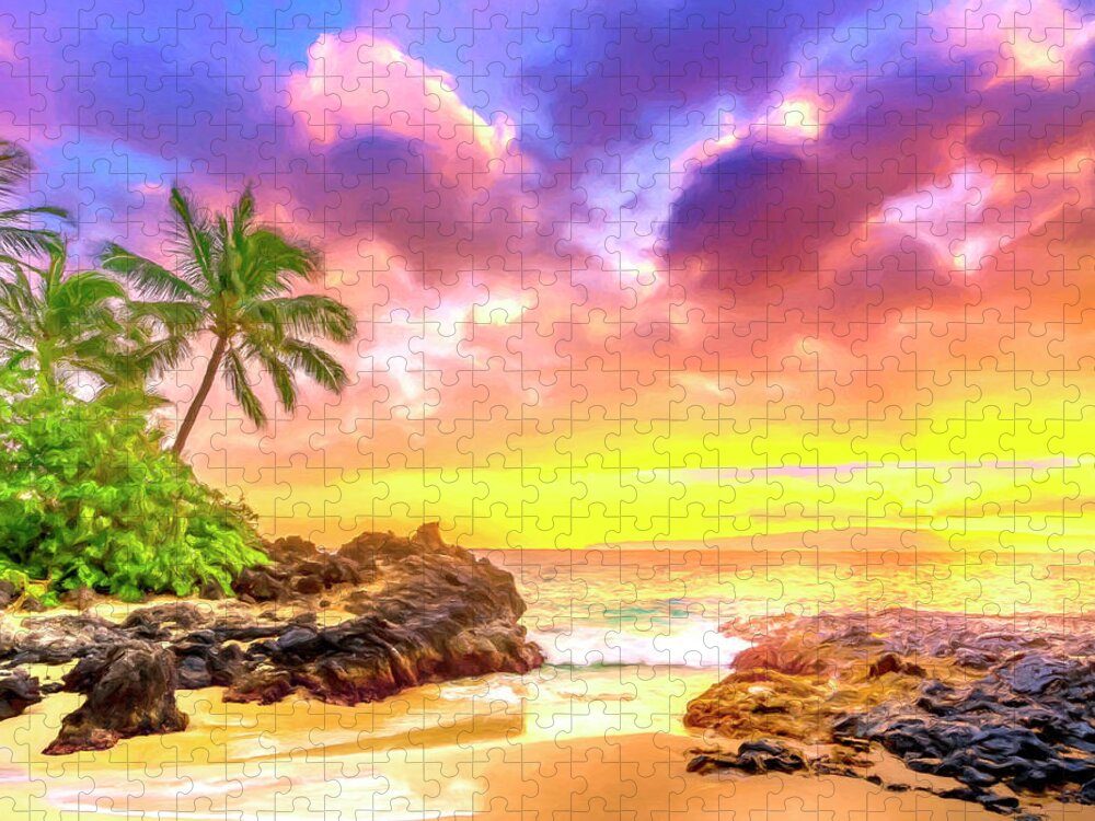 Secret Beach Jigsaw Puzzle featuring the painting Sunset at Secret Beach Maui by Dominic Piperata