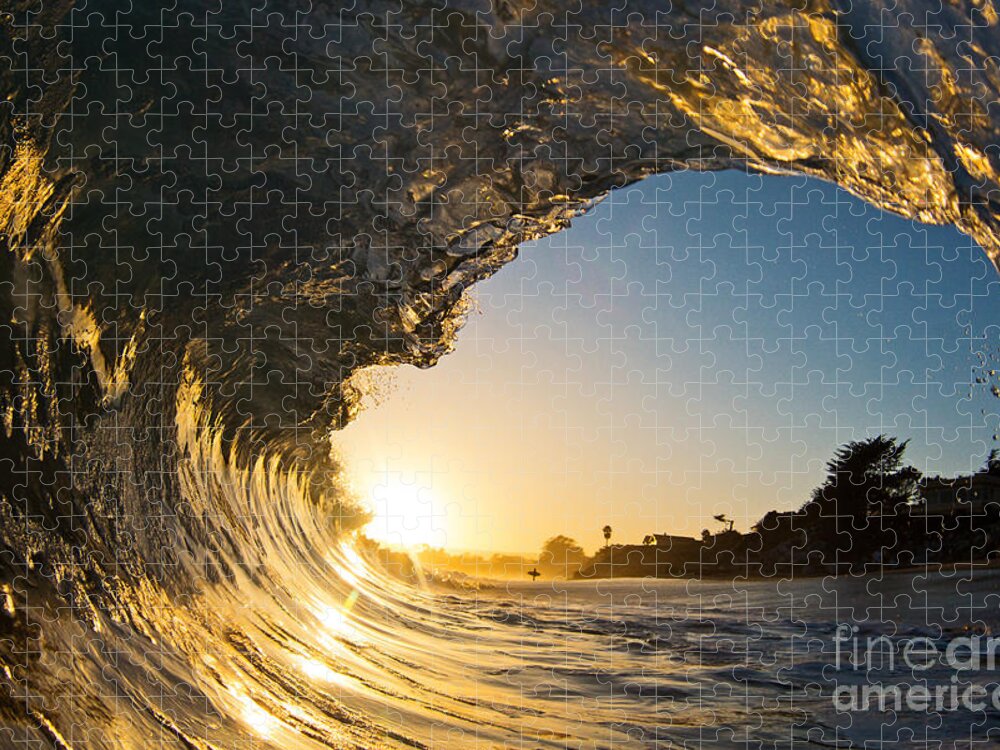 Waves Jigsaw Puzzle featuring the photograph Sunset Barrel Wave on Beach by Paul Topp