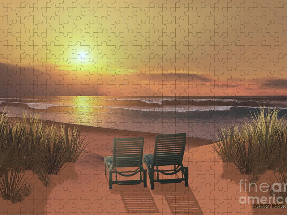 Lounge Chair Jigsaw Puzzle featuring the painting Sunset Beach by Corey Ford
