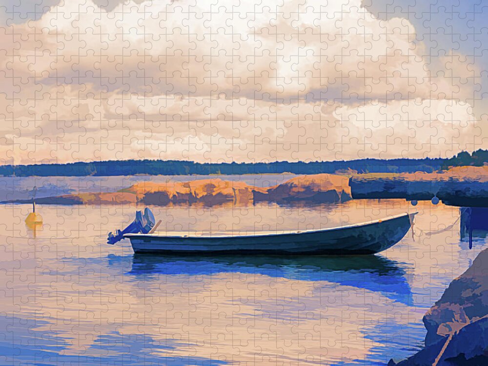 Boats Jigsaw Puzzle featuring the photograph Sunset Blues Painting by Debra and Dave Vanderlaan