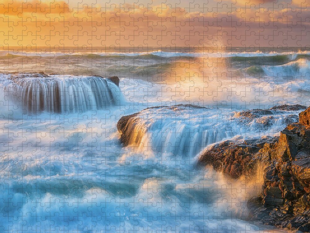 Ocean Jigsaw Puzzle featuring the photograph Sunset Fury by Darren White