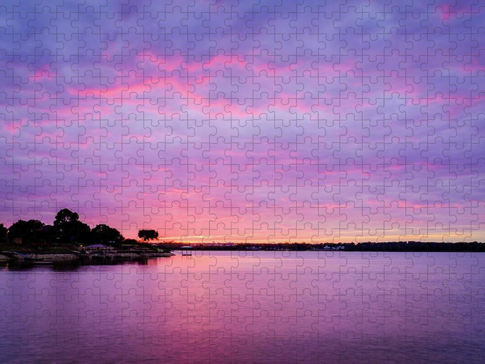 Sunset Jigsaw Puzzle featuring the photograph Sunset Lake Arlington Texas by Robert Bellomy