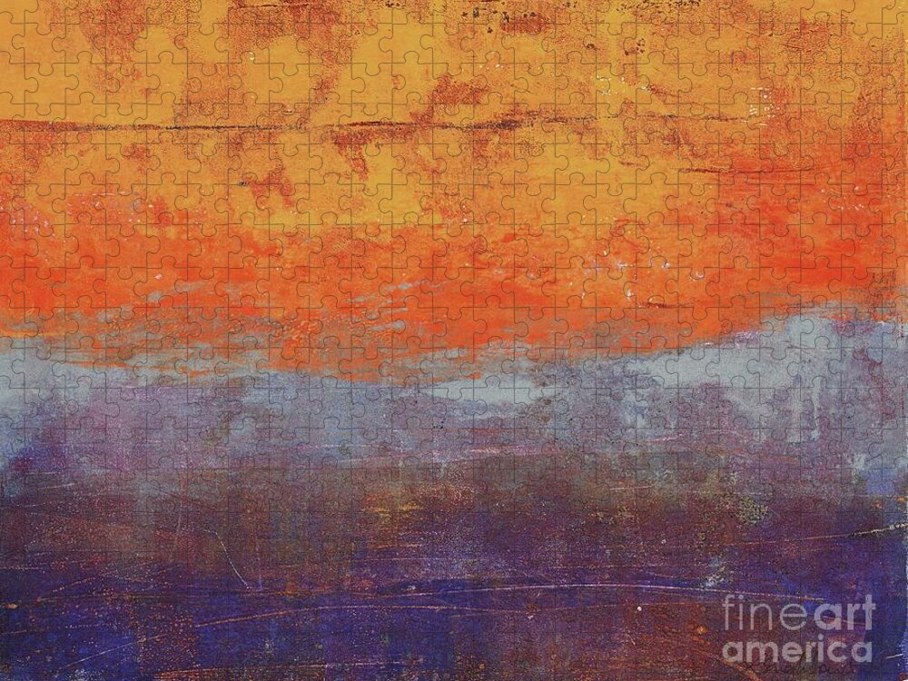 Abstract Jigsaw Puzzle featuring the painting Sunset by Laurel Englehardt
