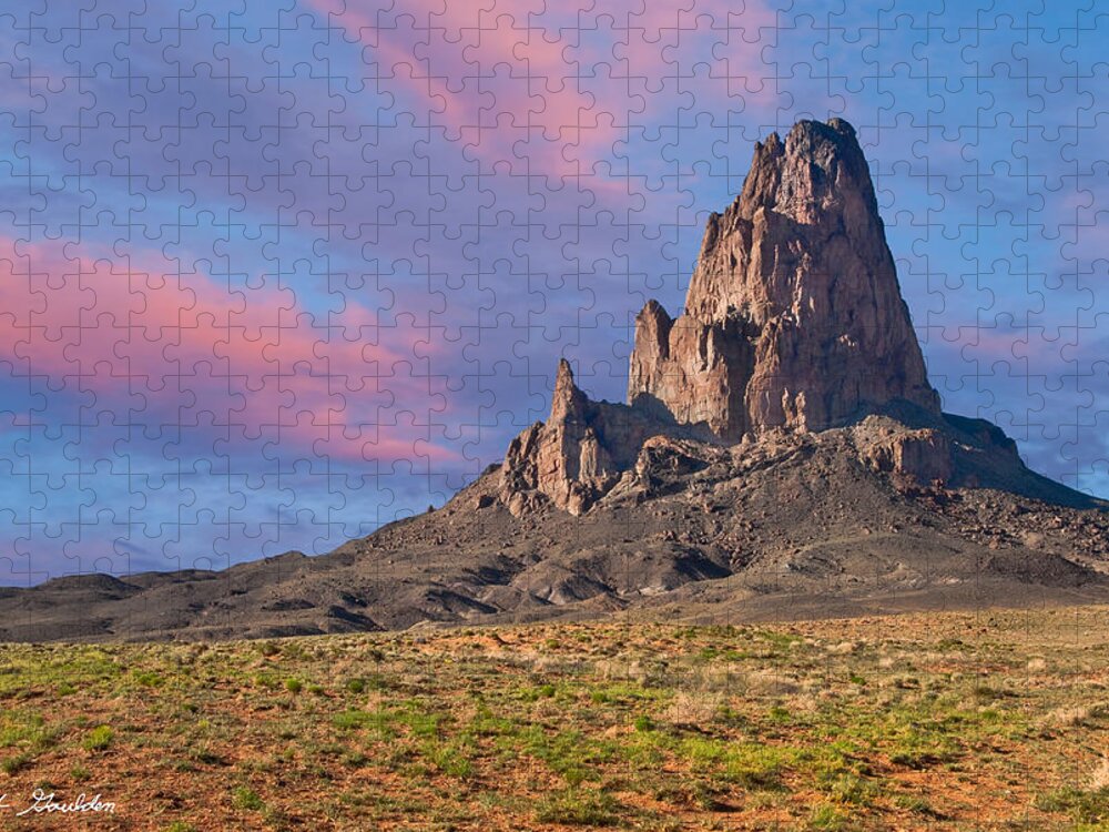 Arid Climate Jigsaw Puzzle featuring the photograph Sunset on Agathla Peak by Jeff Goulden