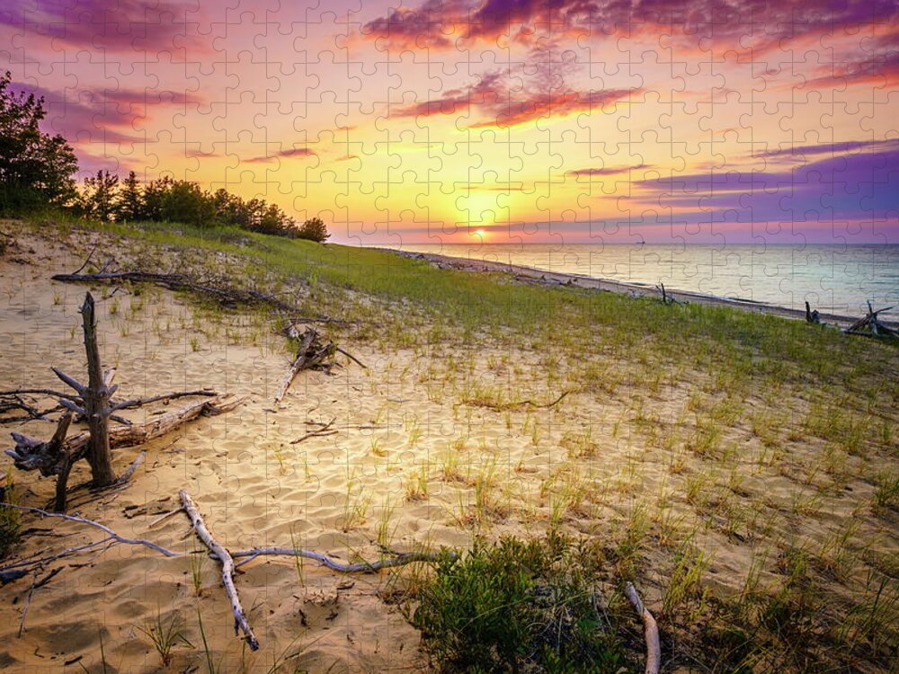 America Jigsaw Puzzle featuring the photograph Sunset on Lake Superior by Alexey Stiop