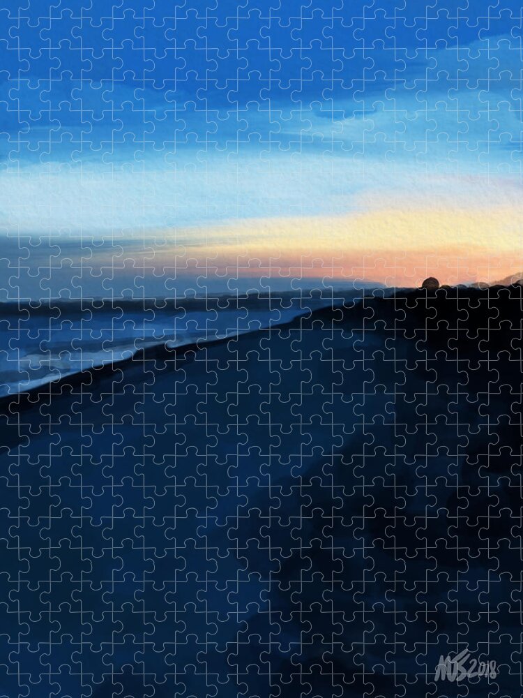 Landscape Jigsaw Puzzle featuring the digital art Sunset On Oak Island by Michael Kallstrom
