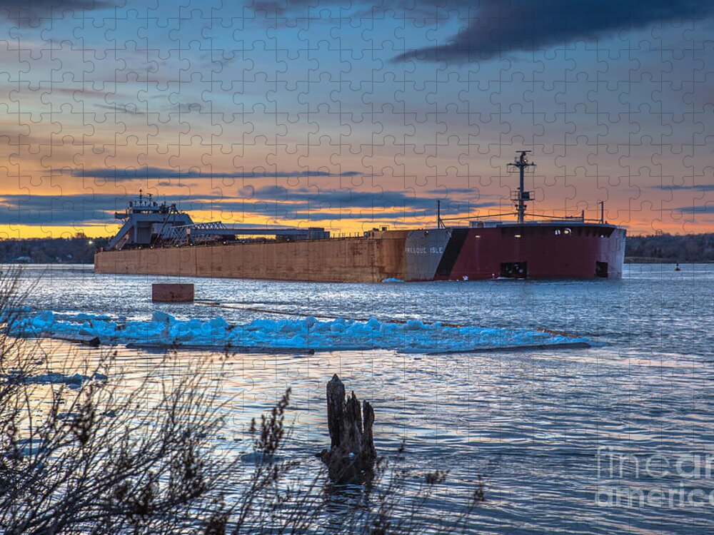 Presque Isle Tug Jigsaw Puzzle featuring the photograph Sunset on the Presque Isle 7824 by Norris Seward