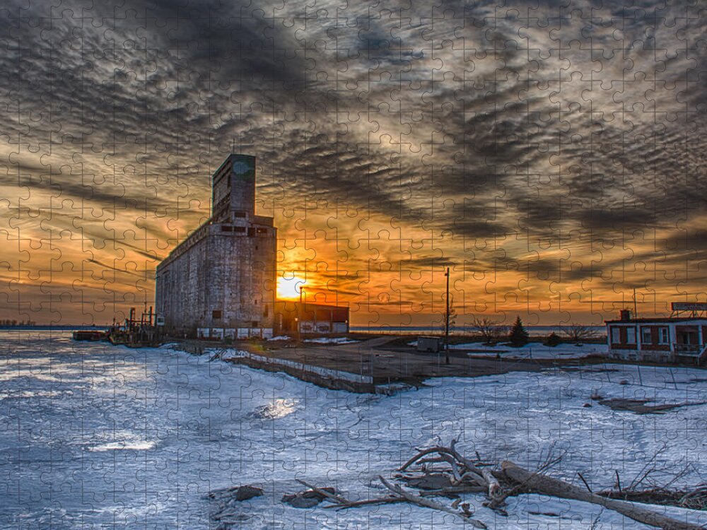 Buffalo Jigsaw Puzzle featuring the photograph Sunset Over Frozen Lake Erie by Guy Whiteley