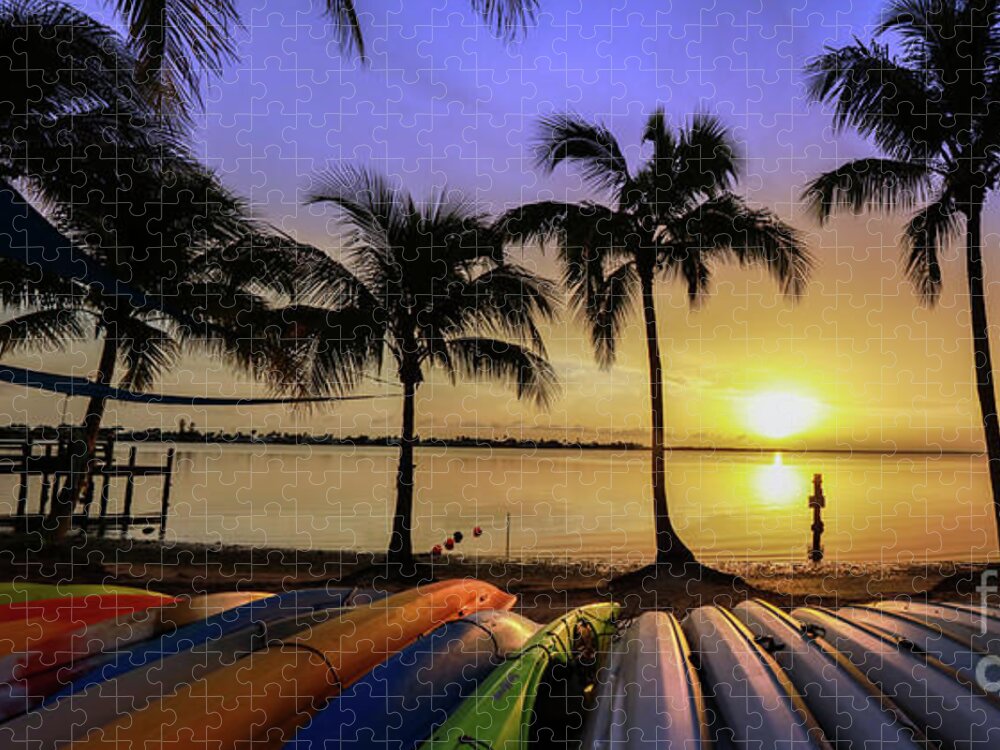 Florida Sunset Jigsaw Puzzle featuring the photograph Sunset over the Kayaks by Jon Neidert