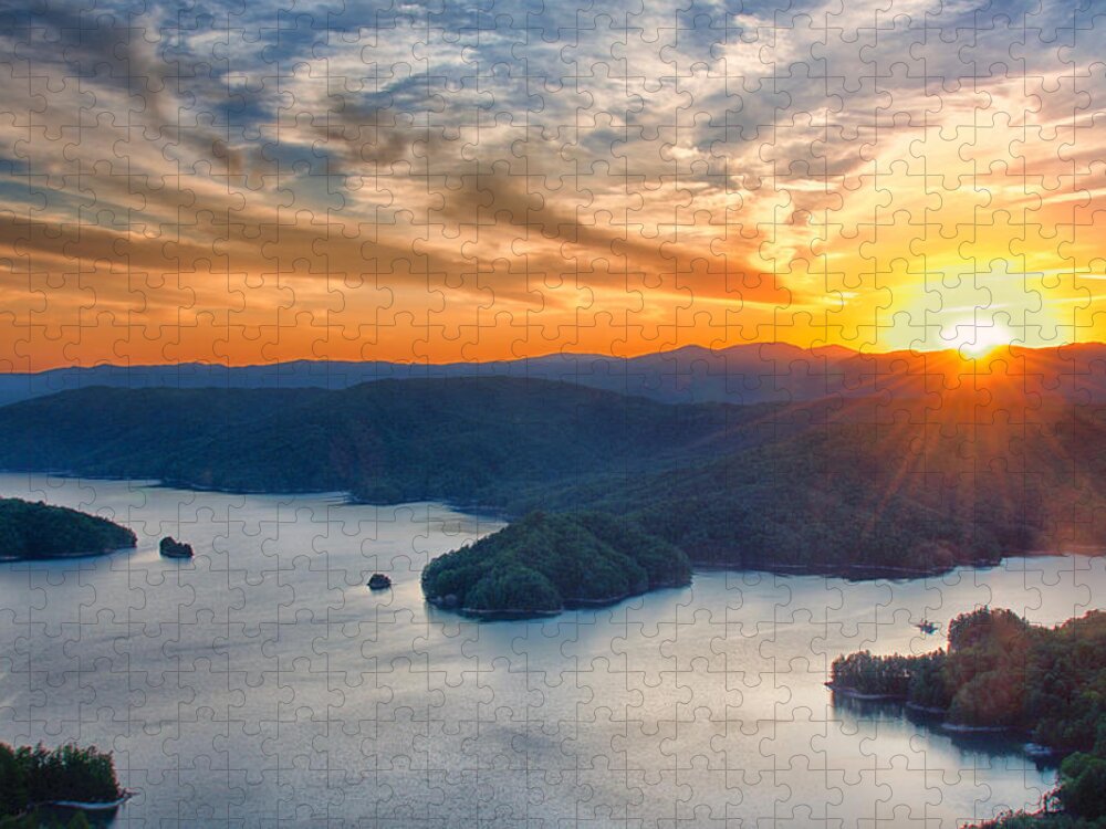 Sunset Jigsaw Puzzle featuring the photograph Sunset Overlooking Lake Jocassee by Blaine Owens