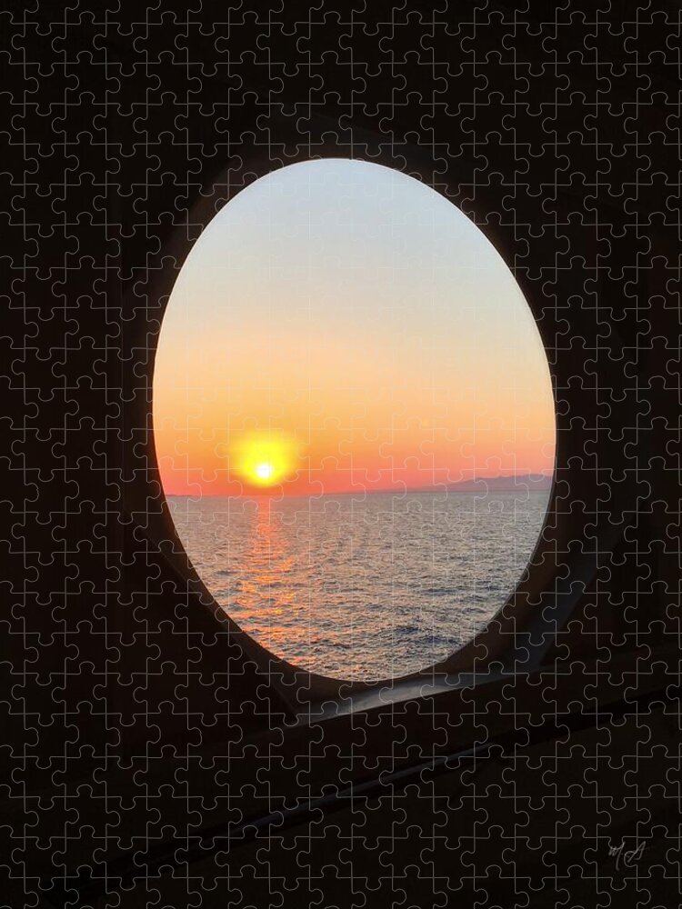 Sunset Through A Porthole Jigsaw Puzzle featuring the photograph Sunset through a Porthole by Mark Taylor