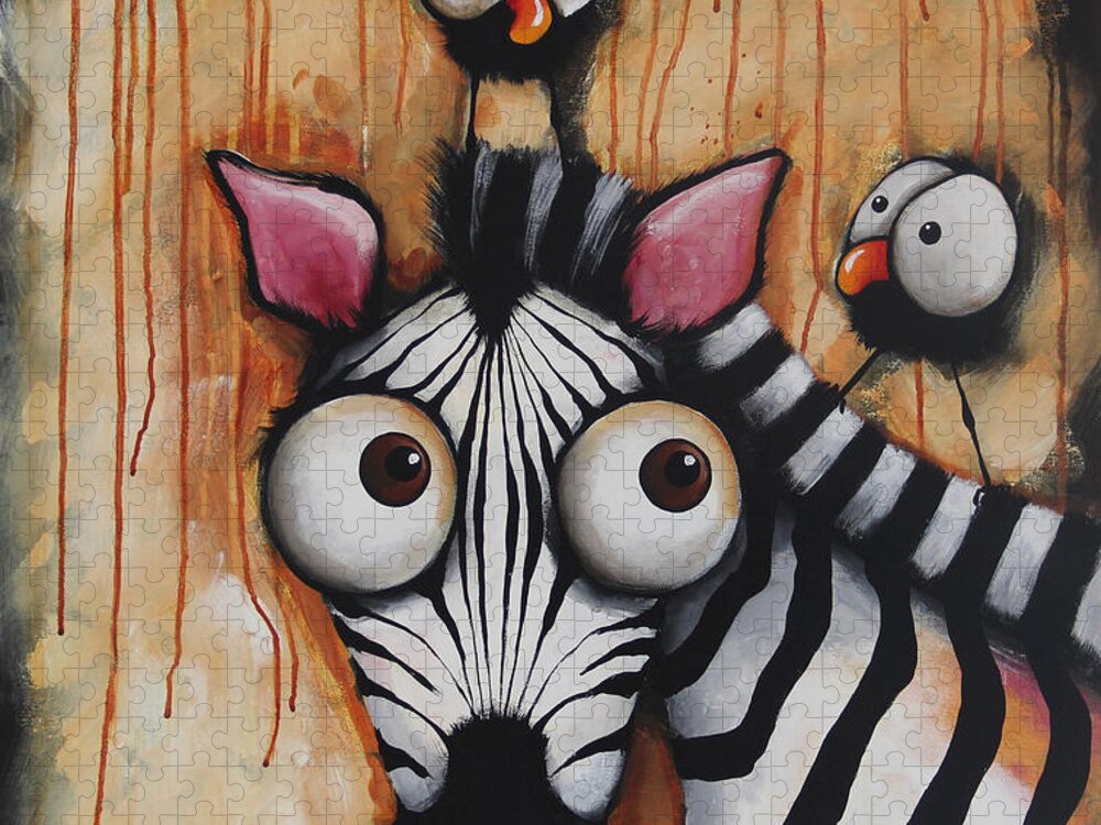 Zebra Jigsaw Puzzle featuring the painting Sunset Zebra by Lucia Stewart