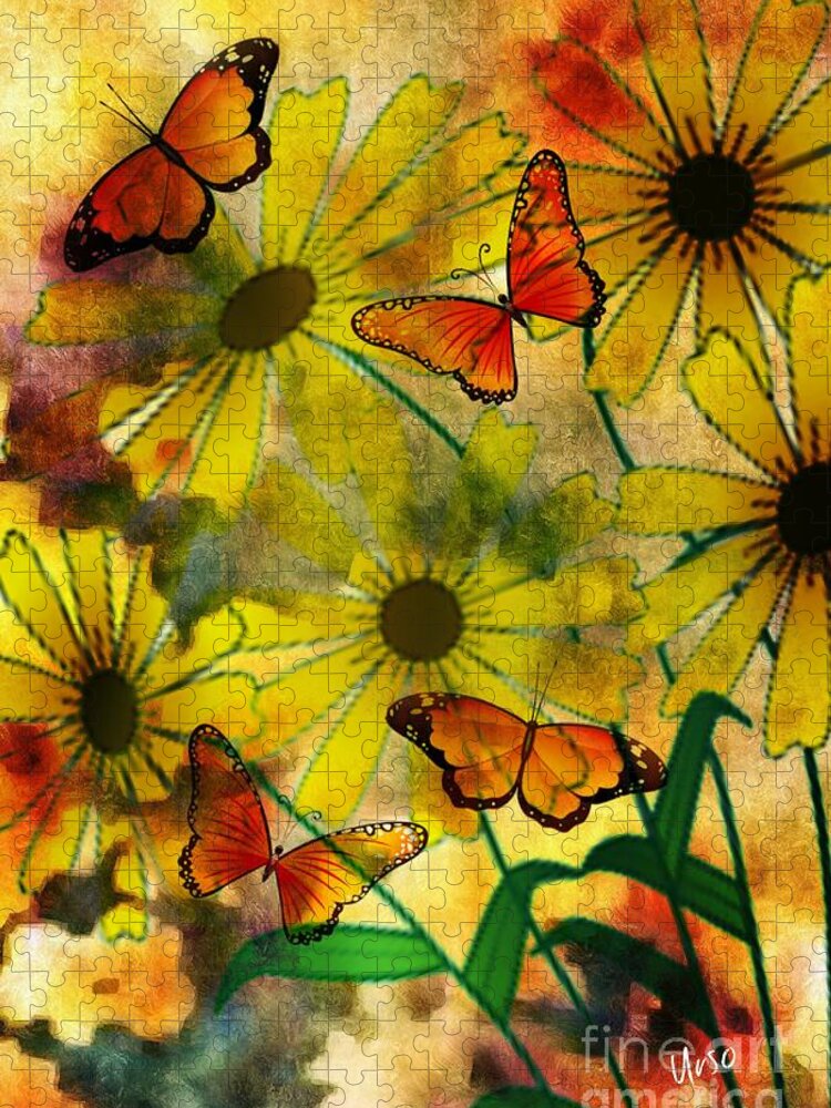 Sunshine Daisies Jigsaw Puzzle featuring the digital art Sunshine Daisies by Maria Urso