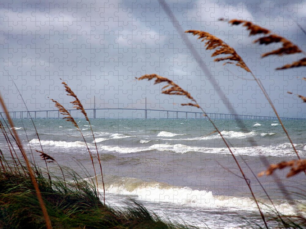 Sunshine Jigsaw Puzzle featuring the photograph Sunshine Skyway Bridge Viewed From Fort De Soto Park by Mal Bray