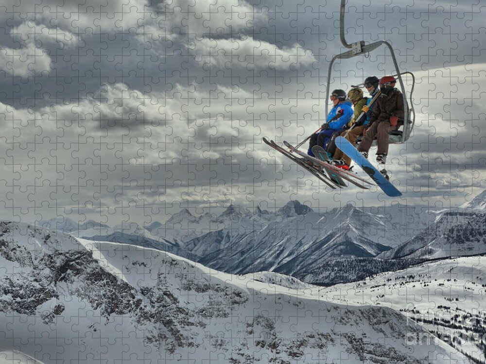 Skiers Jigsaw Puzzle featuring the photograph Sunshine Village Peak Adventure by Adam Jewell
