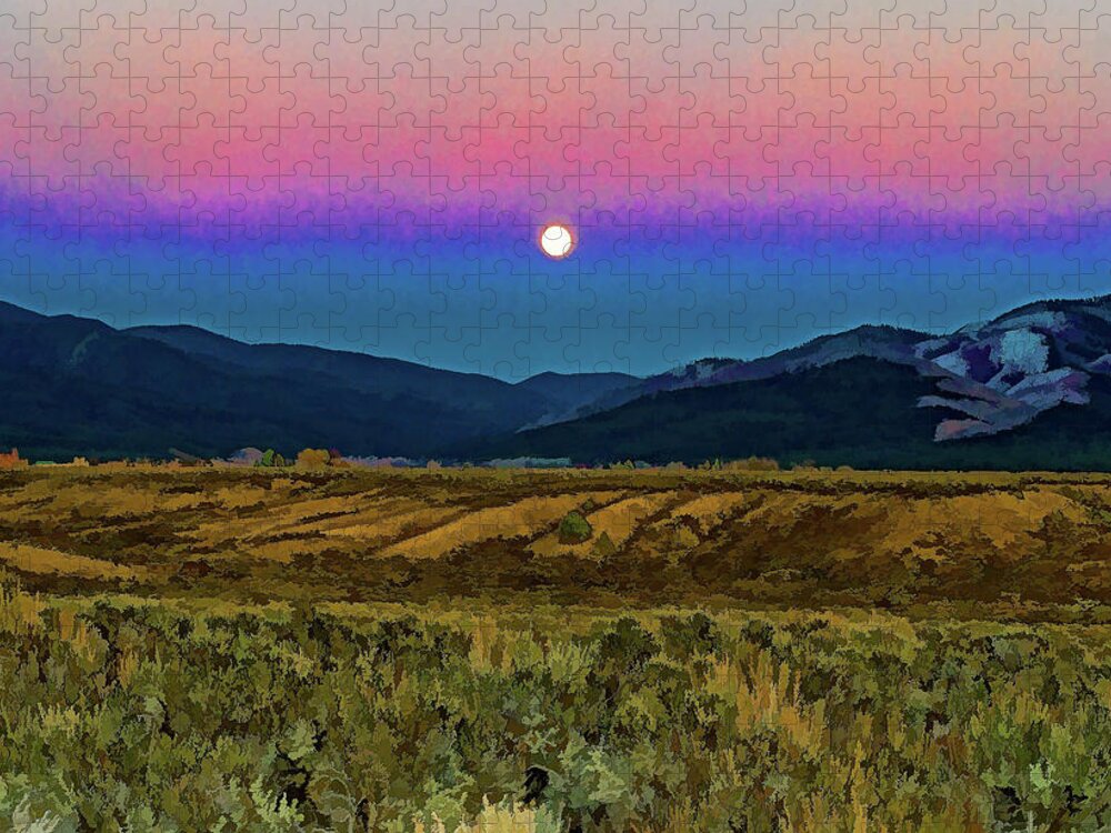 Santa Jigsaw Puzzle featuring the photograph Super moon over Taos by Charles Muhle