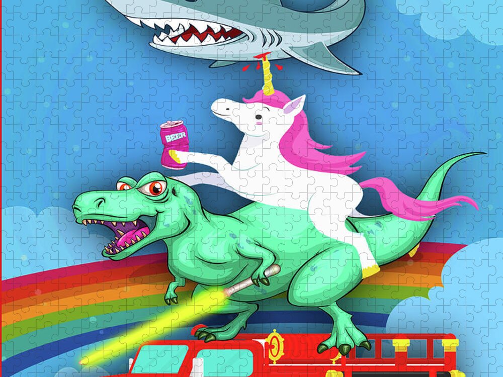 Unicorn Jigsaw Puzzle featuring the painting Super Terrific Freakin Awesome by Tony Rubino